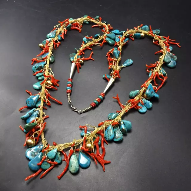 Phenomenal BISBEE TURQUOISE Natural Mediterranean Coral 18K GOLD BEADS NECKLACE