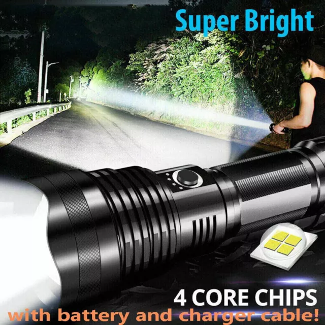 Powerful LED Flashlight Super Bright Torch 9900000LM Work Lamp USB Rechargeable 3