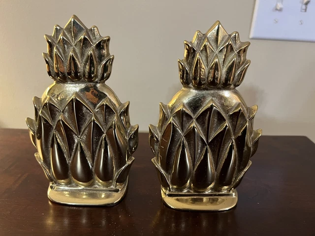 Vintage Brass Pineapple Bookends Pair Virginia Metalcrafters Newport N8-2