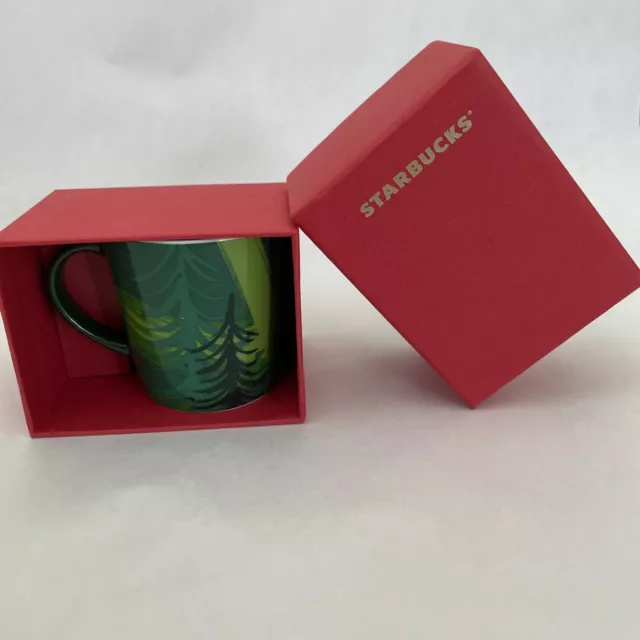 Starbucks 2014 Demitasse Christmas Green Trees Forest 3 oz Espresso Cup Mug mini