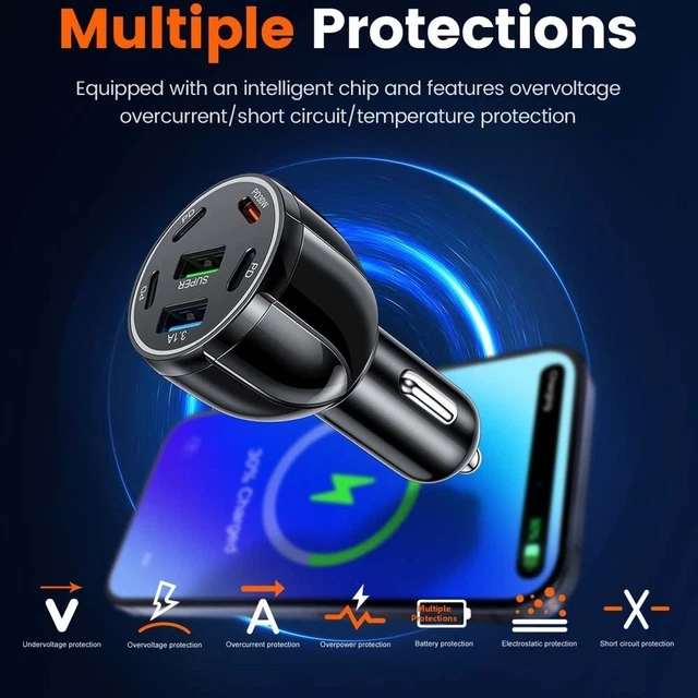5 Ports 150W Car Charger Fast Charging PD QC3.0 USB C Car Phone Charger Type C Adapter In Car - Foto 7