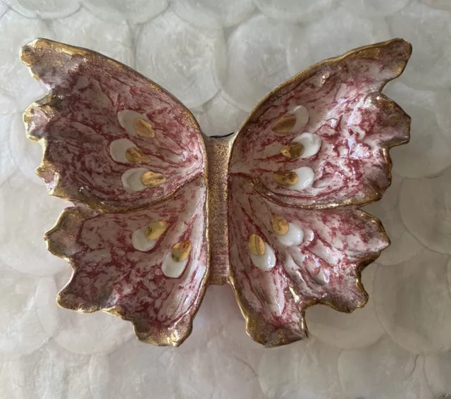 Hedi Schoop Butterfly Wall Mount Art Hanging Pink Gold Baby Girl Mcm Pottery