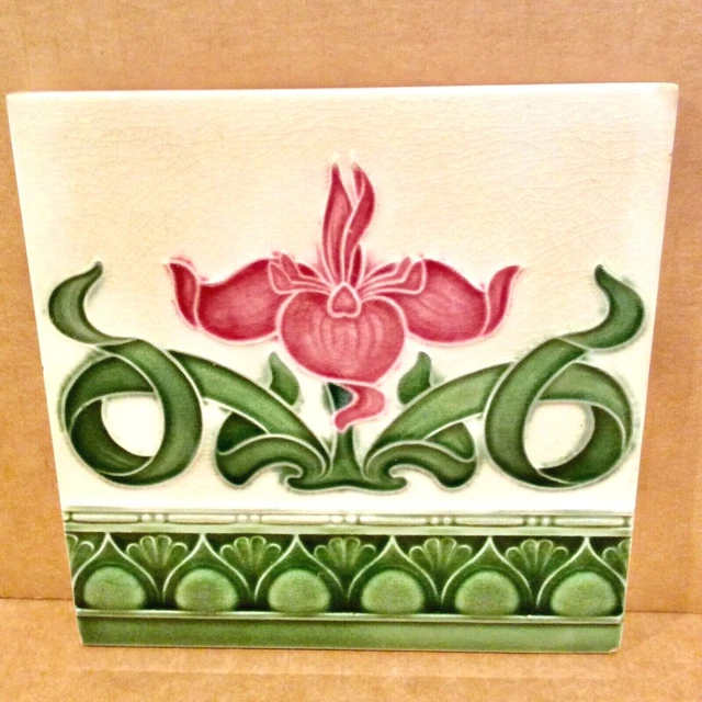 H & R Johnson Tile, Iris & Tendrils, England, 1920s, 6x6, Ceramic,  English