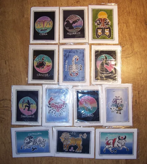 Wholesale Lots 24 ZODIAC hand made crafted BATIK ART cards GIFTS Retail £72-£95