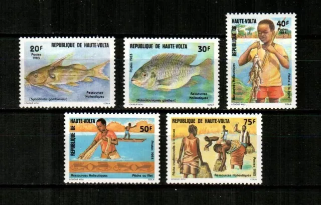 UPPER VOLTA Scott's 628-32 ( 5v ) Fish and Fishing F/VF MNH ( 1983 )