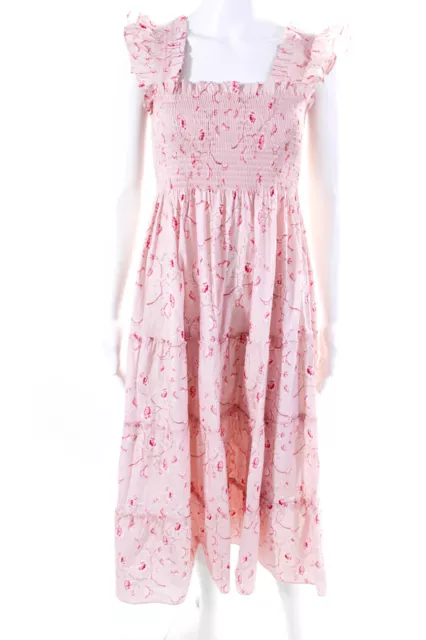 Hill House Womens Sleeveless Smocked Square Neck Floral Midi Dress Pink Small