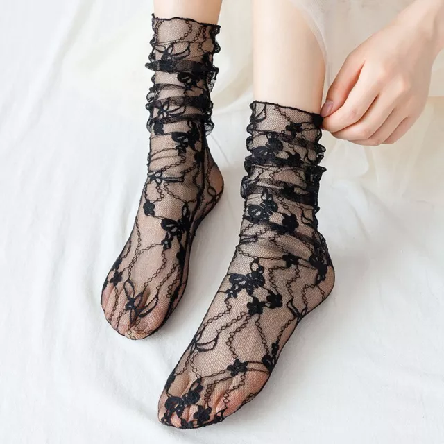 Women Summer Thin Middle Tube Socks Lace Transparent Mesh Lolita Socks 1pair