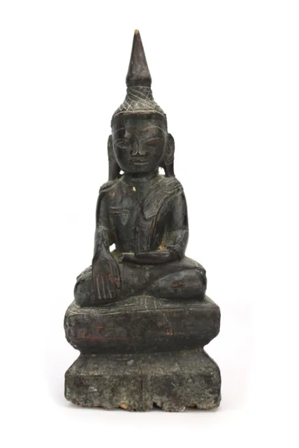 Antique Burmese 19th Century, Burma Shan Buddha, 27.5cm high. Teak Wood Statue.