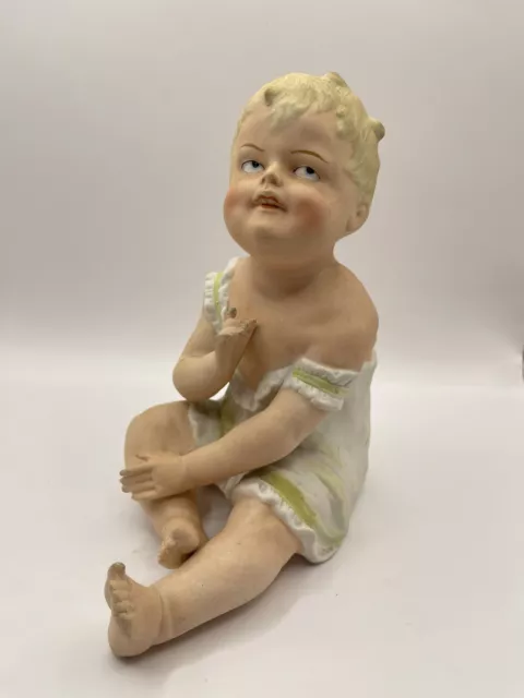 Vintage Piano Baby Figurine, Porcelain/Ceramic, Sitting Babydoll ~ 6.5 Inches