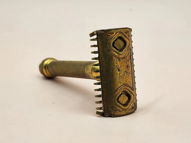 Vintage 1930's Gillette Goodwill Brass Plated DE Ball End Open Comb Razor