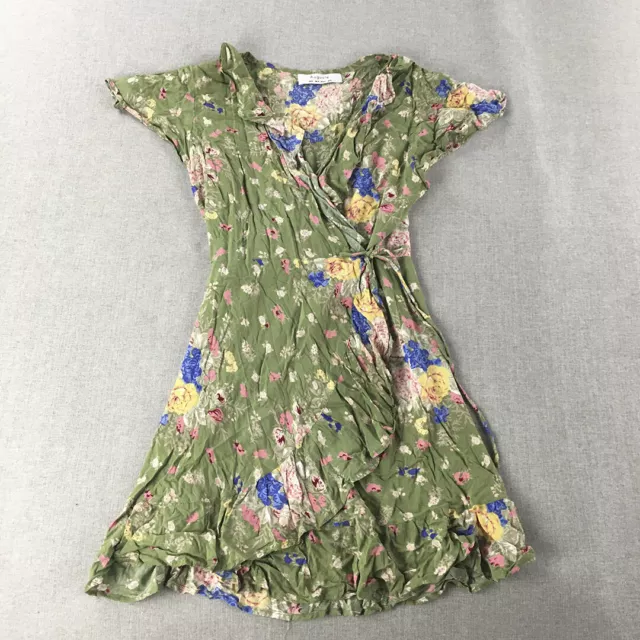 Auguste Womens Mini Dress Size 8 Green Floral Wrap Fit Flare Short Sleeve