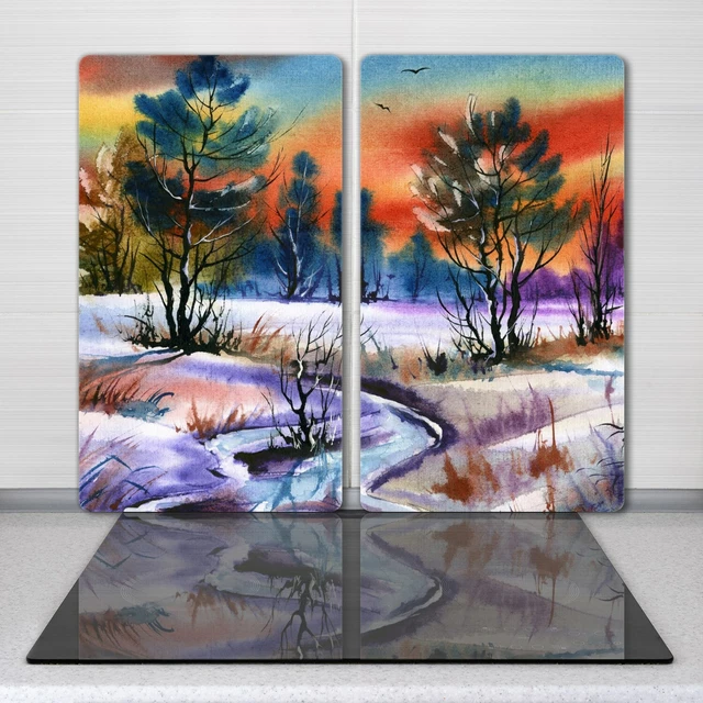 Lot De 2 Planches à Découper En Verre Trempé - Motif Peinture à L'huile Couple à Paris Avec Tour Eiffel
