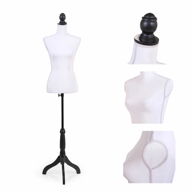 FEMALE MANNEQUIN TORSO Display Dress Clothing Form w/Black Tripod Stand