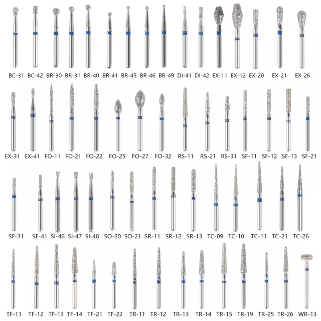 50*Dental 97 Types Diamond BURS Medium FG1.6M For High Speed Handpiece Turbine