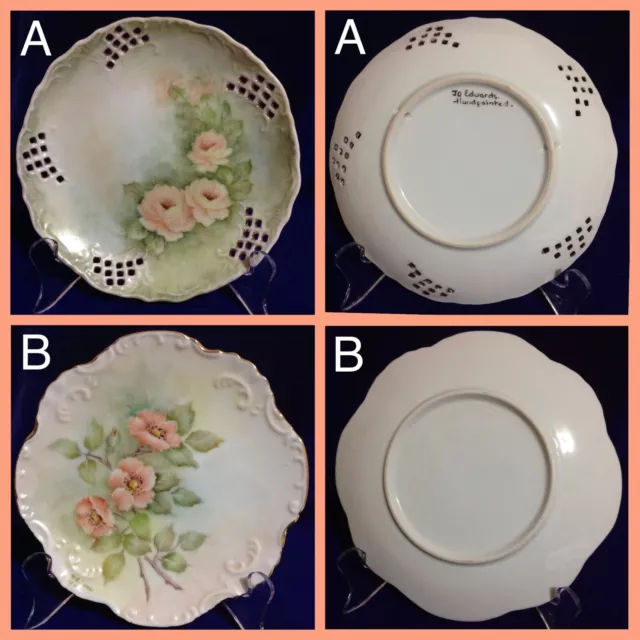 Two Vintage Small Hand Painted Plates With Orange Roses Designs