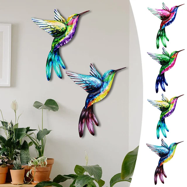 Metal Bird Art Sculpture Hummingbird Hanging Ornament Garden Fence Decor Outdoor