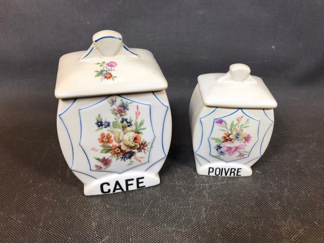 Lot 4 Pots à épices Céramique - Jaune, Décor Fleur, Vintage, Cuisine