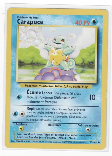 Carte Pokémon Carapuce 63/102 Set de Base WIZARD 1999 FR