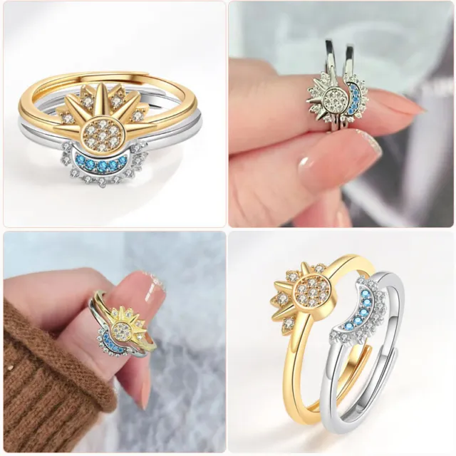Sun And Moon Matching Ring Set For Women,Friendship Promise Ring Valentine's Day