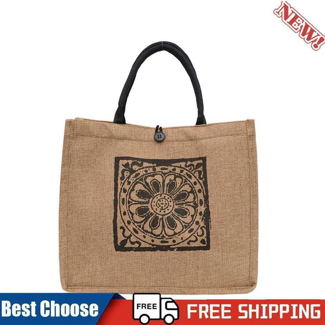 Borsa a mano casual grande capacità retrò stampa mandala cotone lino borsa portaoggetti