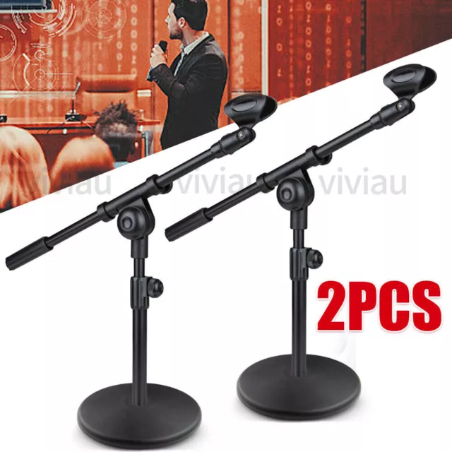 2x Desktop Microphone Stand with Boom Arm Adjustable Holder Mount for Microphone