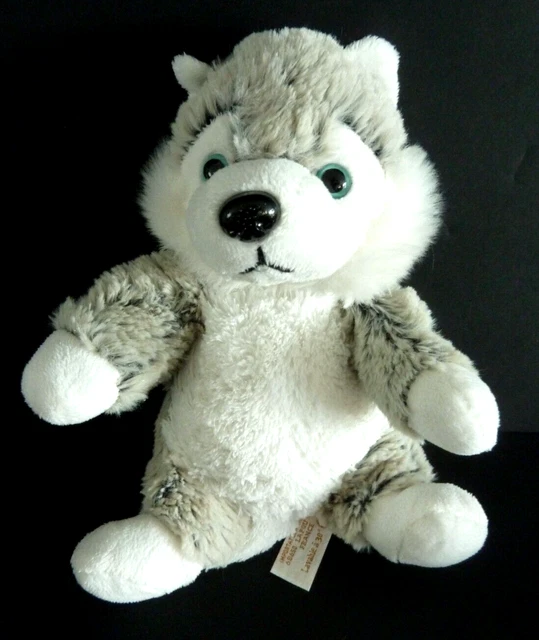 D5. DOUDOU PELUCHE Rodadou roda CHIEN HUSKY gris chiné blanc noir  23cm - TTBE
