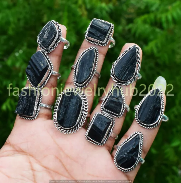 Black Tourmaline Gemstone Ring Wholesale Lot 925 Silver Plated Jewelry For Woman