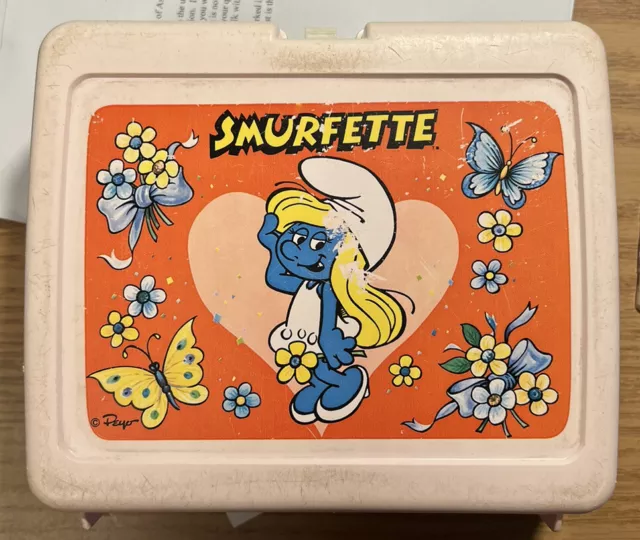 1980S VINTAGE SMURFETTE PINK LUNCH BOX - Thermos -