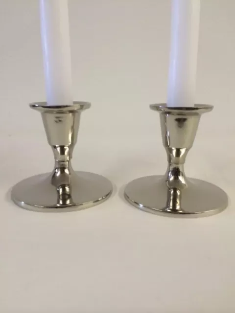 Beautiful Pair Of Large Shiny Nickel Plated Candle Stick Holders Wedding Rb-04