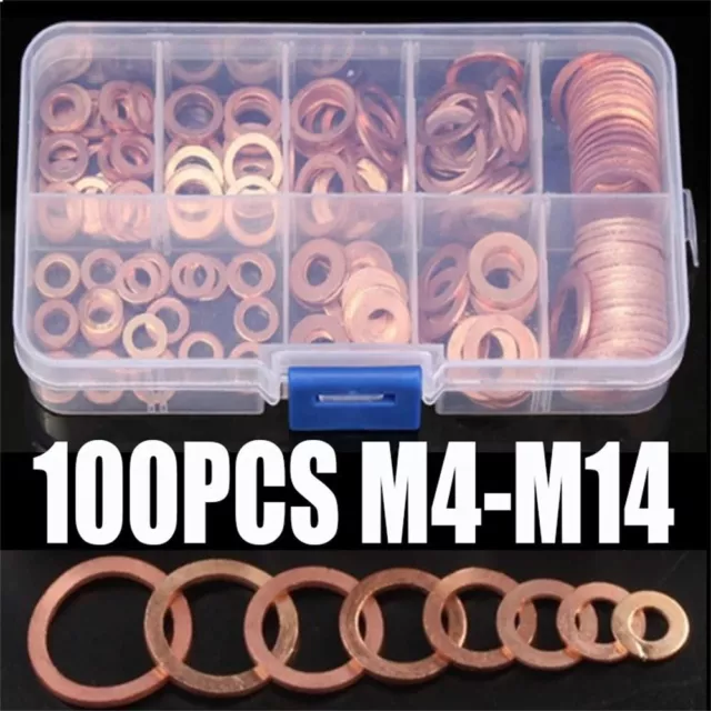 100pcs Assorted Solid Copper Car Engine Crush Washers Set Seal Flat Ring UK