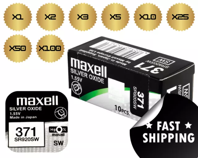 MAXELL 371 SR920SW Silver Oxide Watch Battery 1.55v