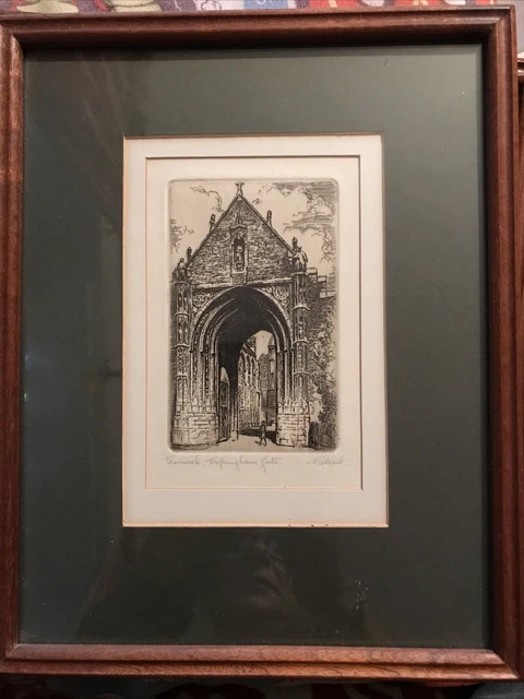 "Gerahmter Ätzdruck signiert T Stead Norwich Erpingham Gate 6,5x4,5"" Rahmen 11x9"""