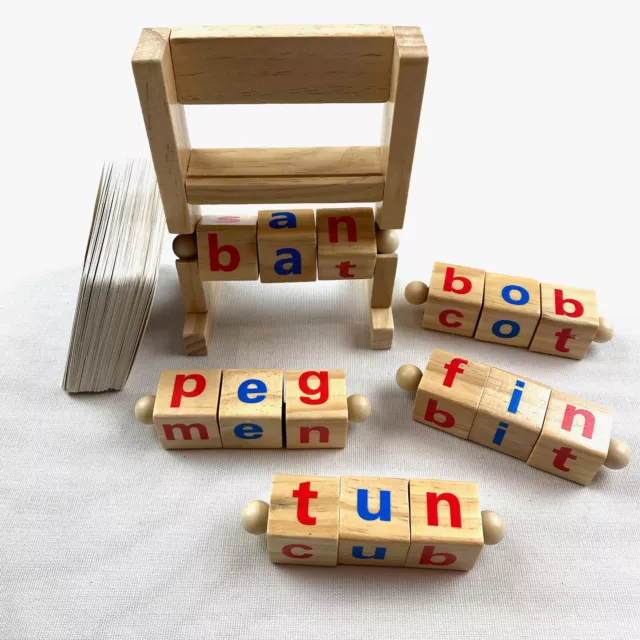 Coogam Wooden Reading Blocks Short Vowel Rods Spelling Games with Flash Cards