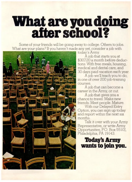 US Army What are You Doing After School? $300 Month Vintage Print Ad 8x 11" 1973