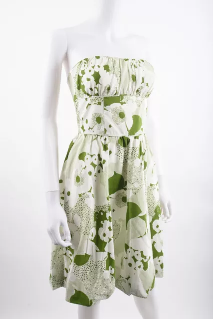 Trina Turk Womens Strapless Dress A-Line Sz 2 Green White Floral 2