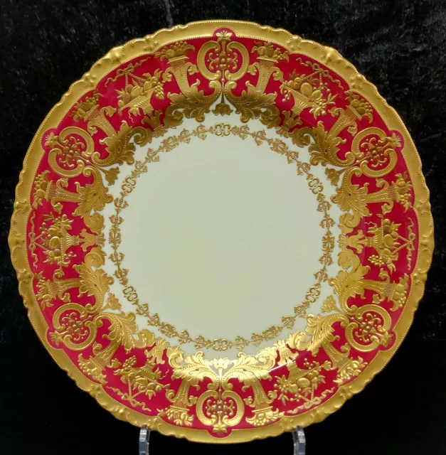 MAGNIFICENT Antique Royal Crown Derby Red And Heavy Gold Porcelain Dinner  Plate