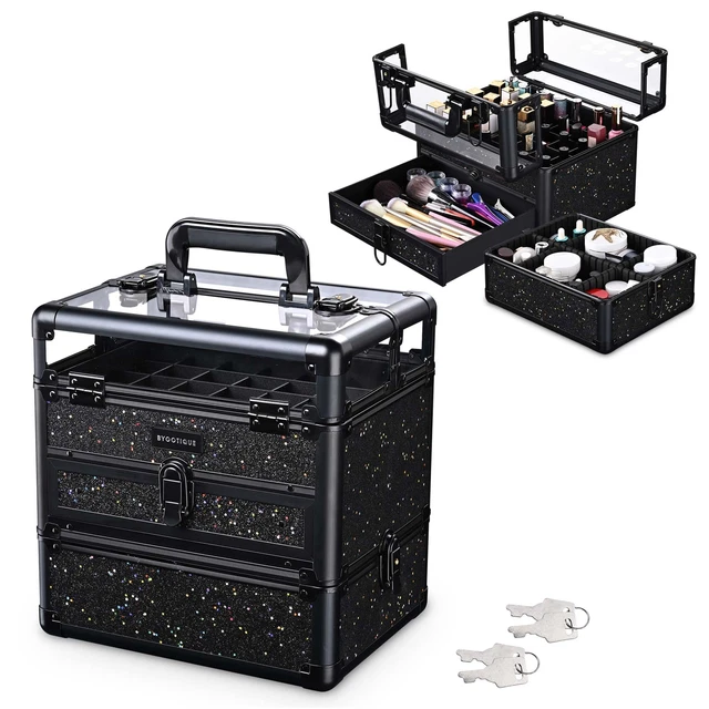 Byootique Makeup Train Case Star Adjustable Divider Jewelry Box Travel Salon