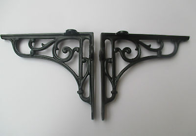 7.5" PAIR OF BLACK cast iron Victorian scroll ornate shelf support wall brackets