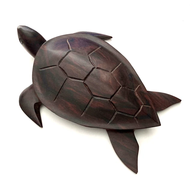 9" Sea Turtle Figurine Solid Ironwood Carving Sculpture Hand Carved Iron Wood