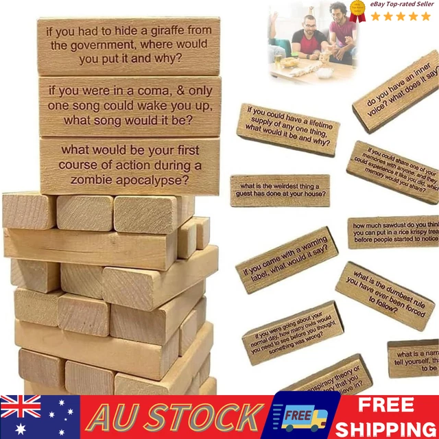Ice Breaker Questions Tumbling Tower Game,54 Piece Wooden Balance Stacking Tower