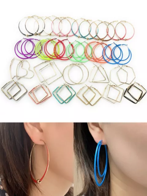 Large Funky Girls' Women's Hoop Fashion Earrings - Party Hoops Gift