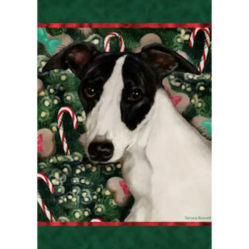 Christmas Holiday Garden Flag - Black and Whippet 140621