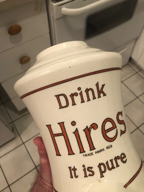 VINTAGE RARE MINTY c.1910 "DRINK HIRES IT IS PURE" HOURGLASS "SPIGOT" DISPEMSER