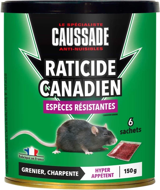 150 Raticide Canadien, anti Rats & Souris, 6 Sachets Céréales, Lieux Secs, 150G,