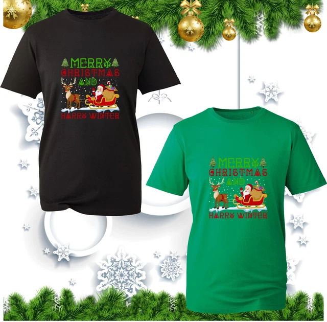 Merry Christmas And Happy Winter T-Shirt Santa Claus Reindeer Xmas Gifts Tee Top