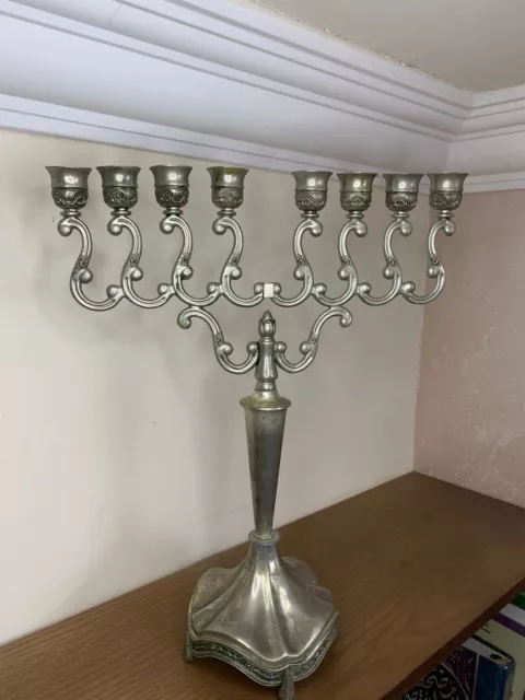 Vintage Silver Plated Candlestick Large Hanukkah Menorah Judaica