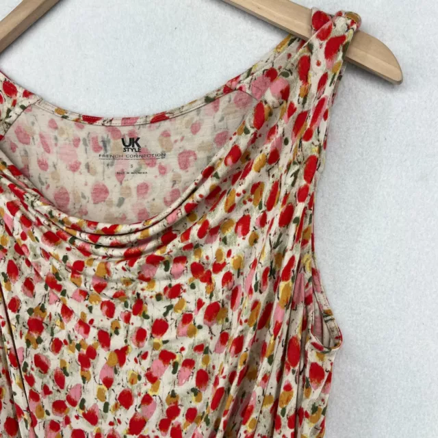 FRENCH CONNECTION Top S UK STYLE Dancing Tulip Floral Draped Neck Sleeveless Red