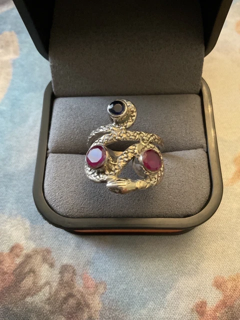 Bague Ancienne Serpent Or 18k Rubis Pierres Blanches Années 50 Taille 53