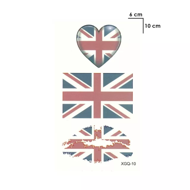 Temporäres Tattoo Großbritannien UK Fan Fahnen Herz Kussmund Set Design 2