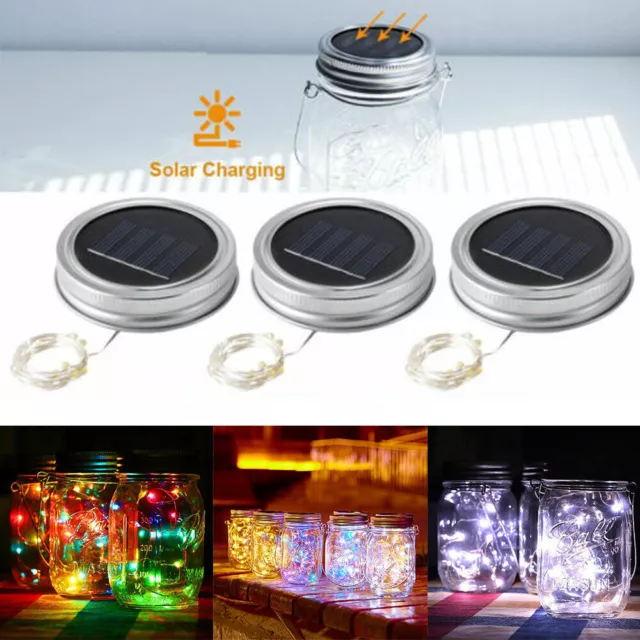 Solar Powered Mason Jar Lid Fairy String LED Lights Lamp Garden Xmas Party Decor